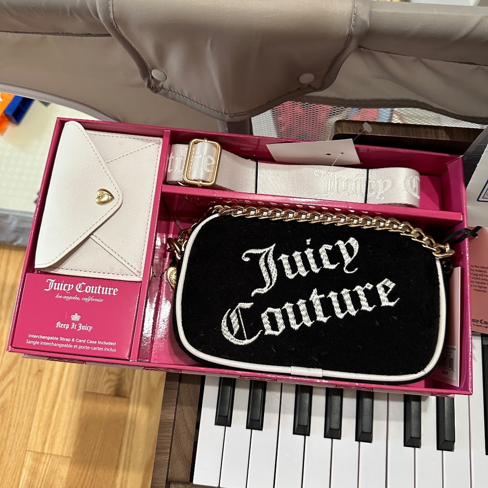 JUICY COUTURE 3 PC Slim  Bag W/ Interchangeable Strap & Card Case! - NEW!